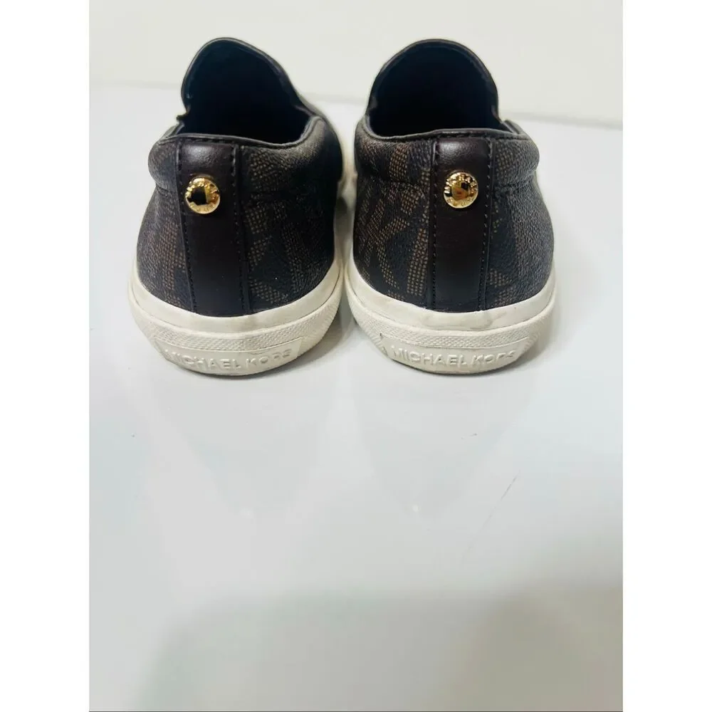 Michael Michael Kors Brown Monogram Loafer Slip On Shoes Sz 7M PVC Upper Exc Con